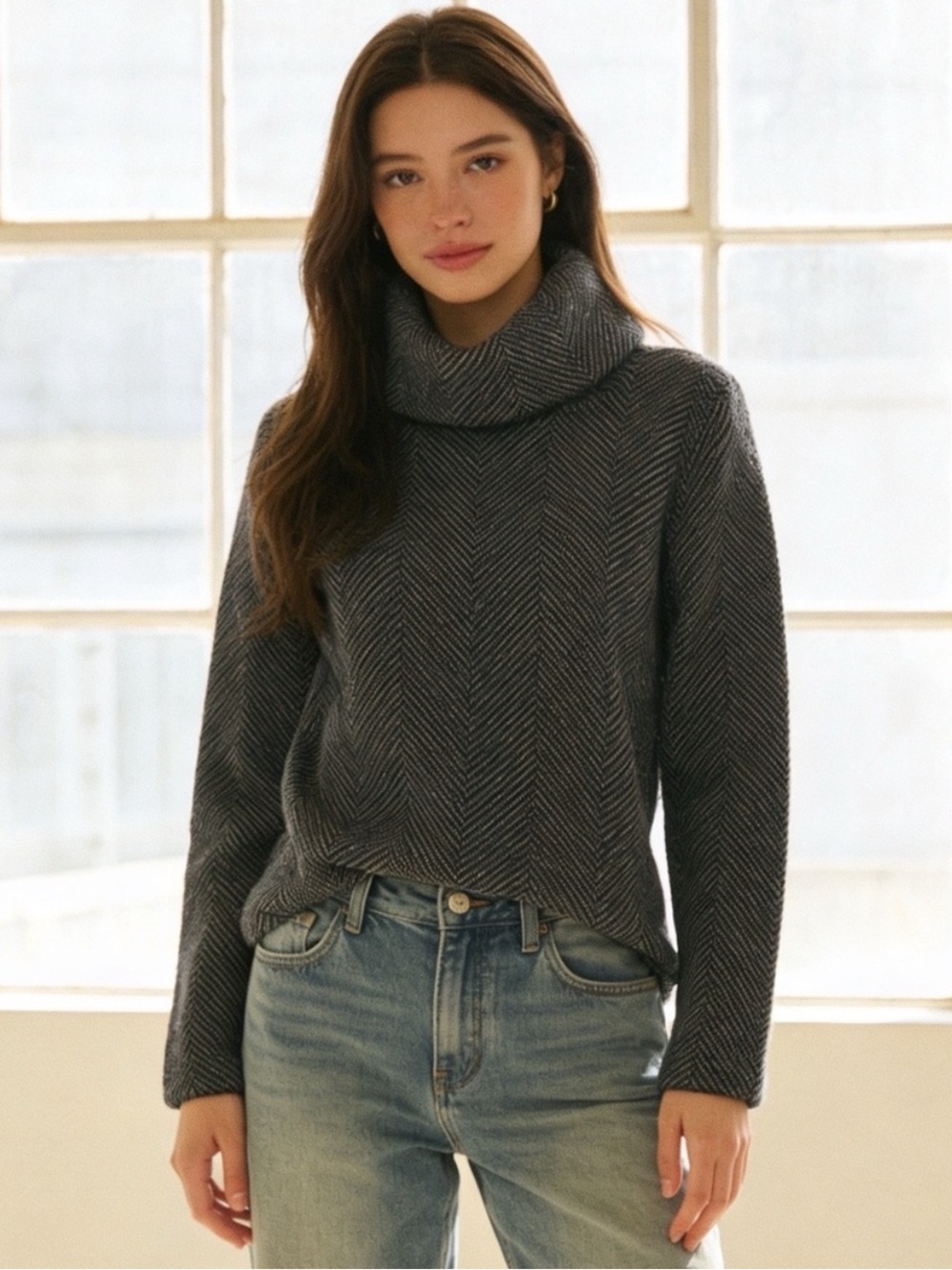 J.Crew Herringbone Funnel Neck Pullover Sweater XXS - Picture 1 of 4